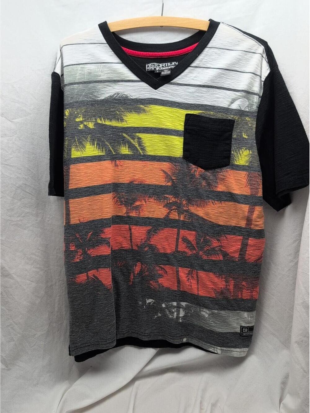Distortion Boy's yellow orange black white Palm Tree Shirt Size Large